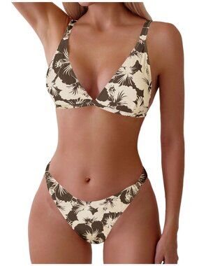 NWT ZAFUL  Piece Floral Print Swimsuit Triangle String High Cut Bikini  Bathing